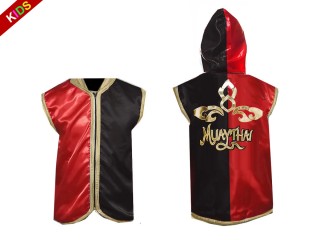 Sweats à capuche Muay Thai Personnalisé pour les enfants : KNHODKID-121-Rouge-Noir