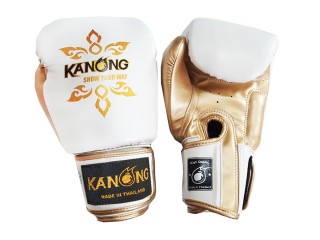 Gant de Muay Thai Blanc Kanong : "Thai Power" Blanc/Or