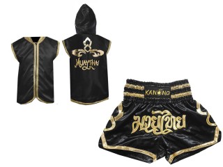 Sweats à capuche Muay Thai + Short Muay Thai Personnalisé : Modèle 121 Noir