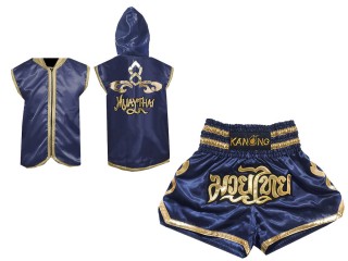 Sweats à capuche Muay Thai + Short Muay Thai Personnalisé : Modèle 121 Bleu marin