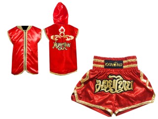 Sweats à capuche Muay Thai + Short Muay Thai Personnalisé : Modèle 121 Rouge