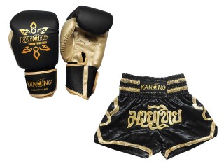 Gants Muay Thai et Short Muay Thai Personnalisé assortis: Modèle 121 Noir