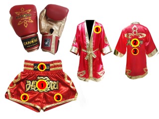 Ensemble de gant de Boxe Thai  + short personnalisé + peignoir personnalisé: : Modèle 121 Rouge