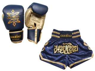 Gants Muay Thai et Short Muay Thai Personnalisé assortis: Modèle 121 Marine