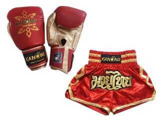 Gants Muay Thai et Short Muay Thai Personnalisé assortis: Modèle 121 Rouge