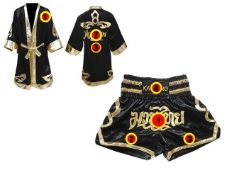 Peignoir de Boxe + Short Muay Thai Personnalisé : Modèle 121 Noir