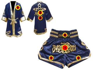 Peignoir de Boxe + Short Muay Thai Personnalisé : Modèle 121 Bleu marin