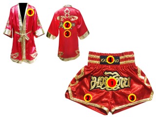 Peignoir de Boxe + Short Muay Thai Personnalisé : Modèle 121 Rouge