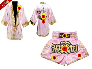 Peignoir de Boxe + Short Muay Thai Personnalisé Enfants : Modèle 121 Rose