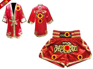 Peignoir de Boxe Thai + Short Muay Thai Personnalisé Enfants : Modèle 121 Rouge