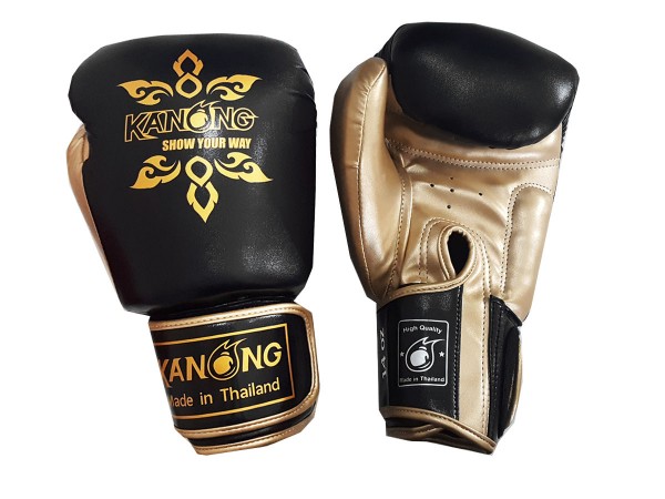 Gants de Boxe Thai Muay Thai de Kanong : "Thai Power" Noir/Or