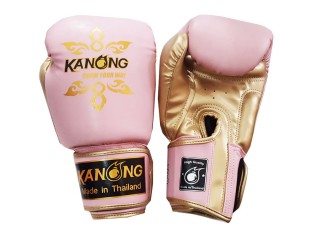 Gants de Boxe Thai Muay Thai de Kanong : "Thai Power" Rose/Or