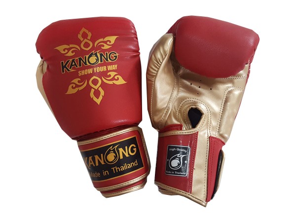 Gants de Boxe Thai Muay Thai de Kanong : "Thai Power" RougeOr