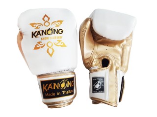 Gants de Boxe Thai Muay Thai de Kanong : "Thai Power" Blanc/Or