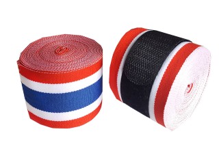 Bandage de Muay Thai KANONG : Rouge/Blanc/Bleu (élastique) 