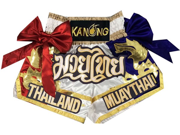 Kanong Ruban Short Boxe Thai  Ribbon : KNS-128-Blanc