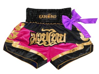 Kanong Ruban Short Boxe Thai Ribbon : KNS-130-Noir-Rose