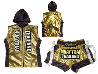 Sweats à capuche Muay Thai + Short Muay Thai Personnalisé : KNHODSET-004-Or-Noir