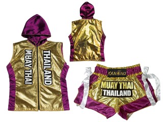 Sweats à capuche Muay Thai + Short Muay Thai Personnalisé : KNHODSET-004-Or-Violet