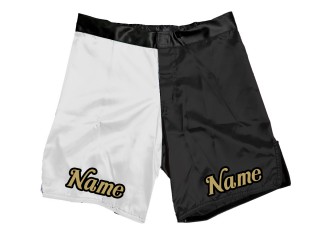 Short MMA personnalisé avec nom ou logo : Blanc-Noir