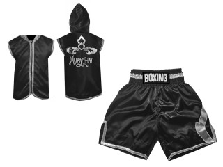 Sweats à capuche + Short Boxe Personnalisé : KNCUSET-008-Noir-Argent