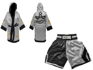 Peignoir de Boxe + Short Boxe Personnalisé : KNCUSET-105-Noir-Argent