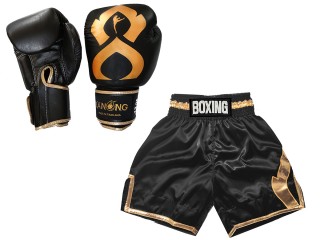 Gants Muay Thai cuir et Shorts Boxe Anglaise Personnalisé : KNCUSET-201-Or noir