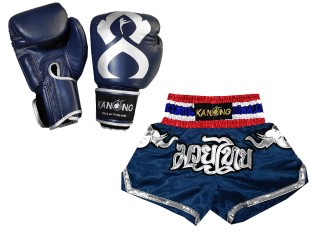 Gants Muay Thai cuir et Short Muay Thai Personnalisé assortis: Set-125-Gloves-Thaikick-Marine