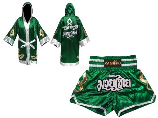 Peignoir de Boxe + Short Muay Thai Personnalisé : Set-143-Vert