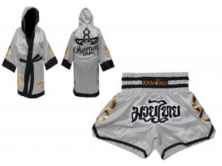 Peignoir de Boxe + Short Muay Thai Personnalisé : Set-143-Argent