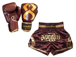 Gants Muay Thai cuir et Short Muay Thai Personnalisé assortis: Set-144-Gloves-Bordeaux