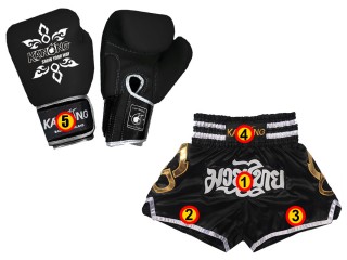 Gants de boxe en cuir véritable avec nom + short Muay Thai personnalisé