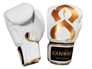 Gant de Boxe en cuir de Kanong "Thai Kick" : Blanc/Or