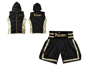 Sweats à capuche + Short Boxe Personnalisé : KNCUSET-007-Noir-Or