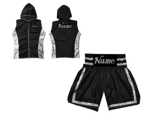 Sweats à capuche + Short Boxe Personnalisé : KNCUSET-007-Noir-Argent