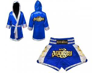 Peignoir de Boxe + Short Muay Thai Personnalisé : Set-141-Bleu