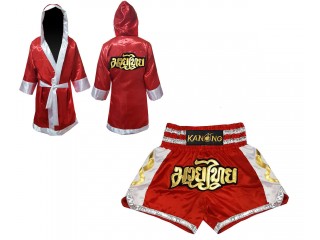 Peignoir de Boxe + Short Muay Thai Personnalisé : Set-141- Rouge