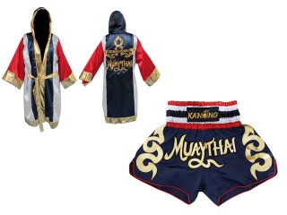 Peignoir de Boxe + Short Muay Thai Personnalisé : Set-120-Peignoir-Marine