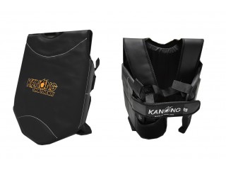 Kanong Gants Boxe + Protège-tibias Boxe Thaï cuir véritable : Noir/Gris