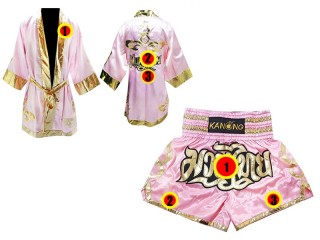 Peignoir de Boxe + Short Muay Thai Personnalisé : Modèle 121 Rose