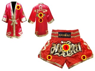 Peignoir de Boxe + Short Muay Thai Personnalisé : Modèle 121 Rouge