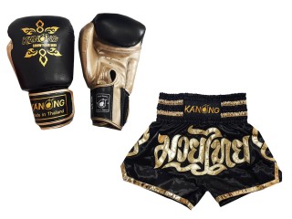 Gants Muay Thai et Short Muay Thai Personnalisé assortis: Modèle 121 Noir