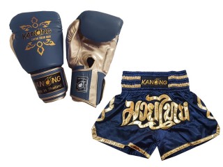 Gants Muay Thai et Short Muay Thai Personnalisé assortis: Modèle 121 Marine