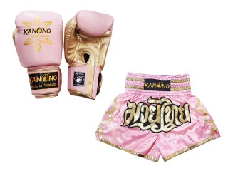 Gants Muay Thai et Short Muay Thai Personnalisé assortis: Modèle 121 Rose