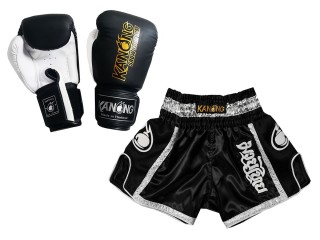 Gants Muay Thai et Short Muay Thai Personnalisé assortis: Modèle 208 Noir