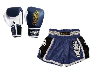 Gants Muay Thai et Short Muay Thai Personnalisé assortis: Modèle 208 Marine