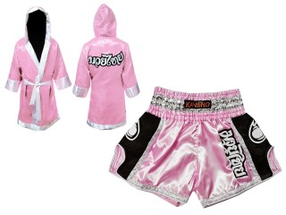 Kanong Peignoir de Boxe + Short Muay Thai Personnalisé : Modèle 208 Rose