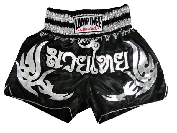 Lumpinee Short Boxe Thai : LUM-050-Noir-Argent