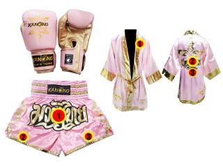 Ensemble de gant de Boxe Thai + short personnalisé + peignoir personnalisé: : Modèle 121 Rose