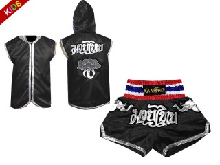 Sweats à capuche Muay Thai + Short Muay Thai Personnalisé Enfants : Modèle 125 Noir